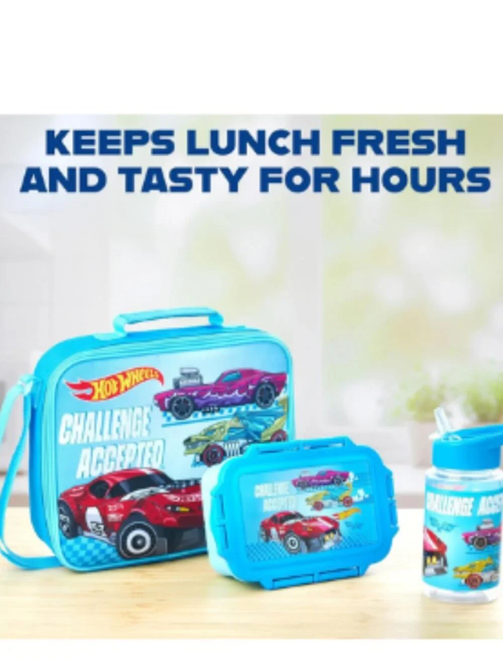 Hot Wheels Kids 3 Pc Lunch Set Insulated Lunch Bag Water Bottle Lunch Box Blue